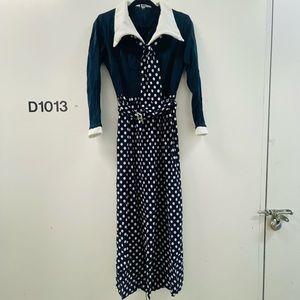 vintage 70s navy polka dot sailor maxi dress